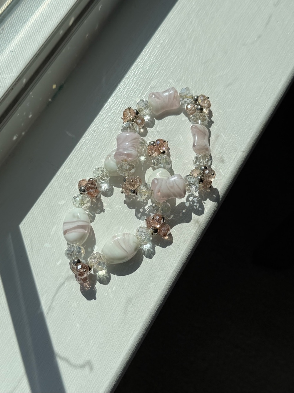 Elegant Pink and White Glass Bead Bracelets - Women Jewelry